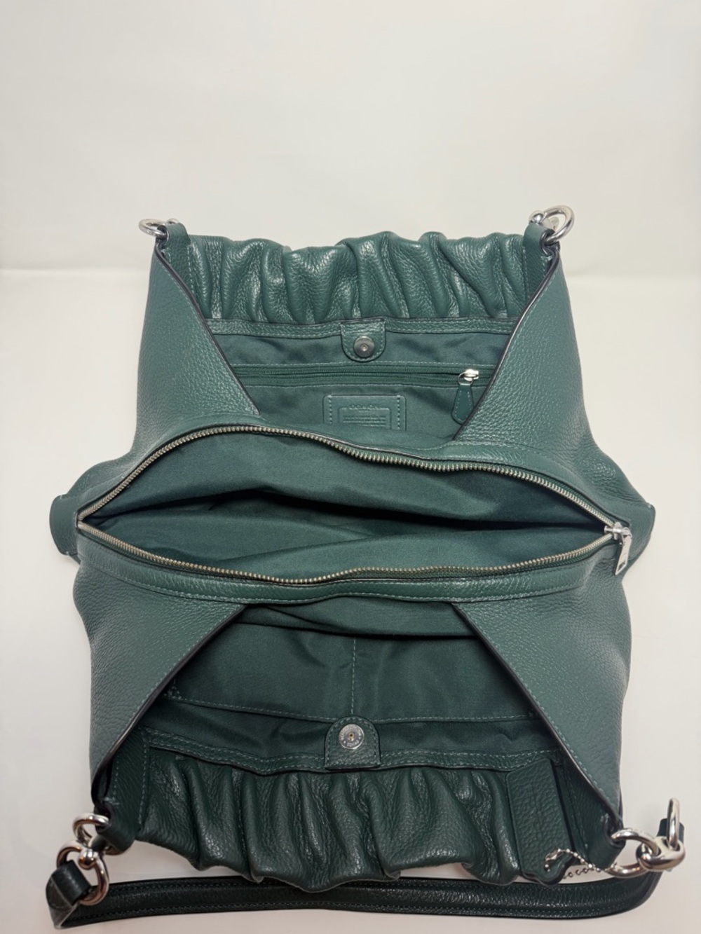 COACH C1454 Maya Pebble Leather Shoulder Bag Tote Ivy Green with Silver Hardware - Picture 5 of 15